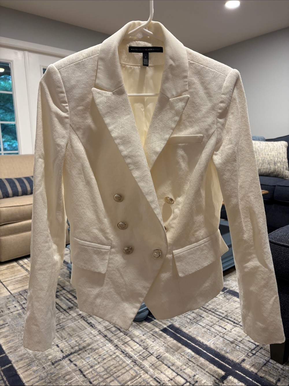 White Double-Breasted Women's Blazer - Textured Formal Jacket
